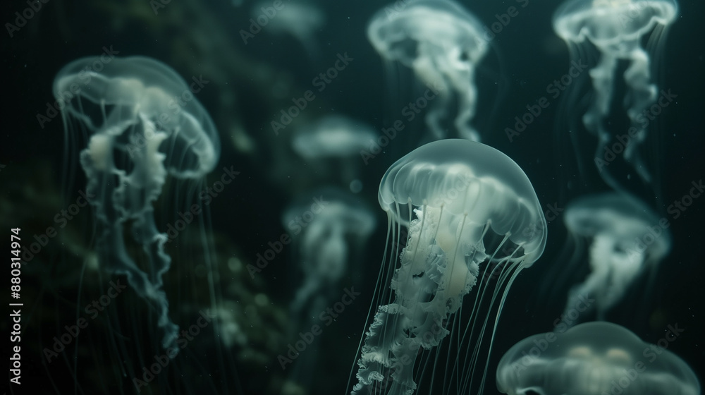 Beautiful jellyfish swimming in the deep sea Beautiful jellyfish swimming in the deep sea