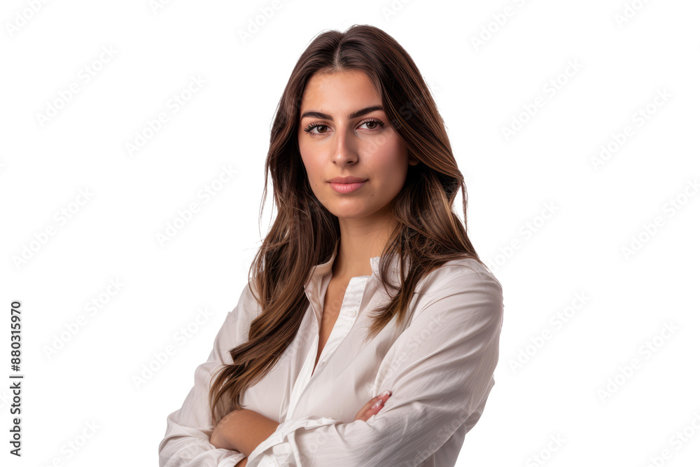 woman with folded arms, suggesting composed confidence and assurance. woman with folded arms, suggesting composed confidence and assurance.