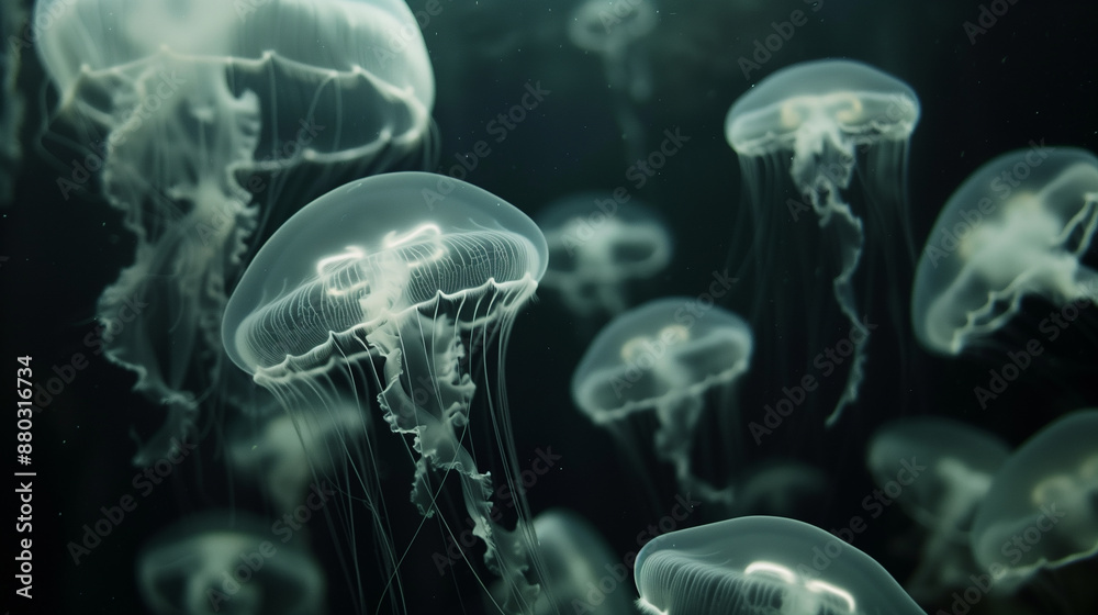 Beautiful jellyfish swimming in the deep sea Beautiful jellyfish swimming in the deep sea
