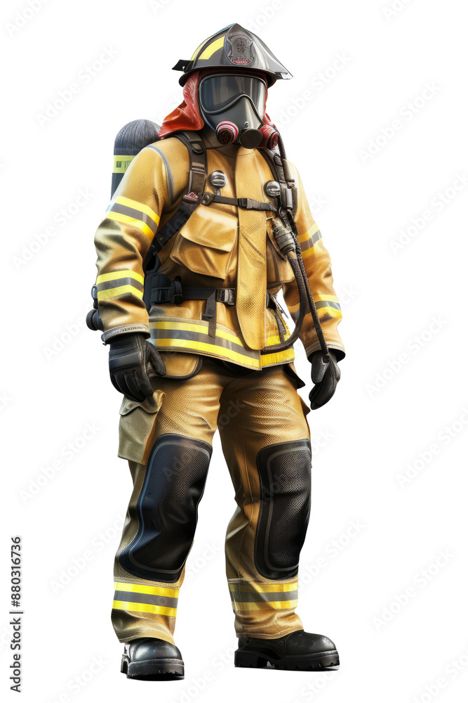 firefighter, standing in full gear on a pure white background. firefighter, standing in full gear on a pure white background.