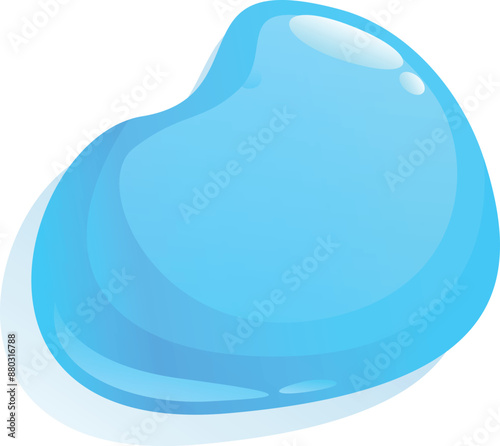 Blue blob of water, liquid or gel is flowing down on a white background