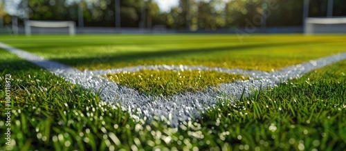 Lines marking the corners of a soccer field, providing reference points for game plays and offering space for displaying images. photo