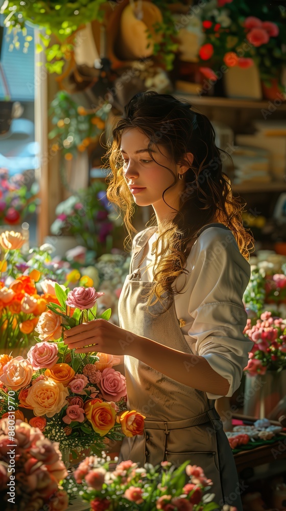 A florist arranging flowers on a table A florist arranging flowers on a table