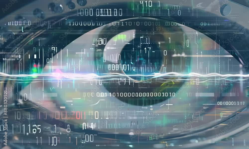 A computer generated eye with a blurry background. The eye is ...