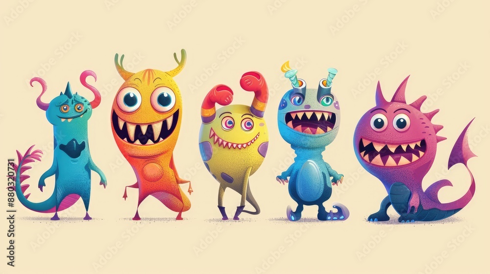 Fototapeta premium Playful cartoon characters with exaggerated features and bright colors.