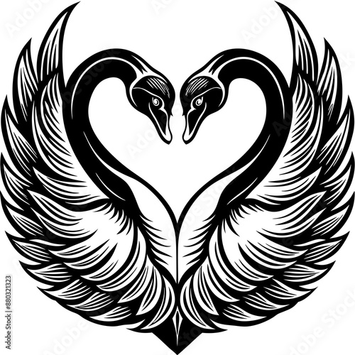 elegant swan pair with necks forming a heart 2 Vector Design and illustration