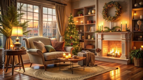 Wallpaper Mural Cozy living room with warm lighting, plush armchair, and decorative vases, conveying a sense of comfort and welcoming atmosphere. Torontodigital.ca