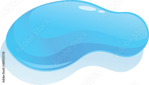 Blue liquid puddle spreading on a white background, creating a shiny and reflective surface