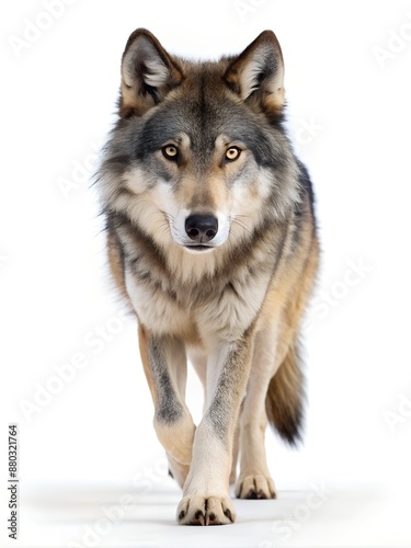 Wolf von vorne isoliert mit weißen Hintergrund
