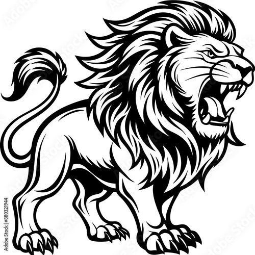 simple line art of a lion roaring Vector Design and illustration