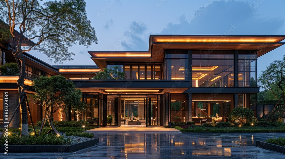 Obraz premium Contemporary facade with dynamic lighting effects