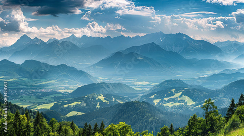 Stunning panoramic view of the Austrian Alps from Stubnerkogel Mountain in Salzburg. photo