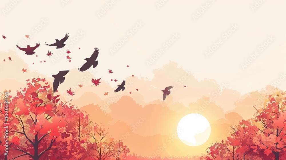 Birds migrating autumn sky space for text flat design illustration Birds migrating autumn sky space for text flat design illustration