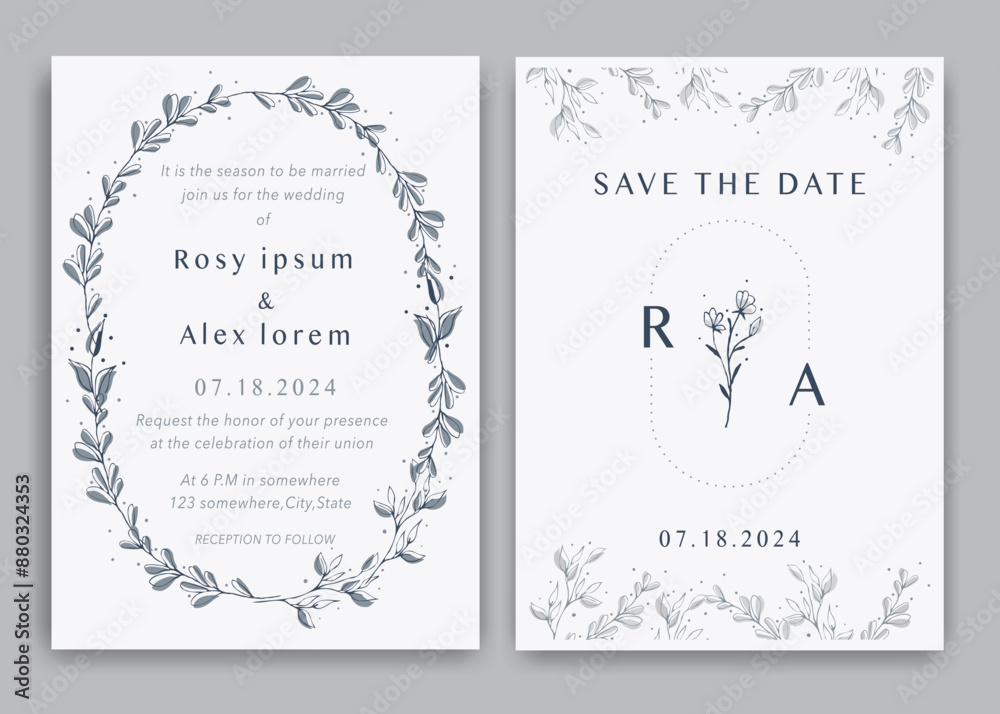 Wedding invitations save the date card with elegant garden anemone. Wedding invitations save the date card with elegant garden anemone.