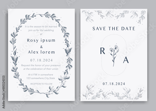 Wedding invitations save the date card with elegant garden anemone.