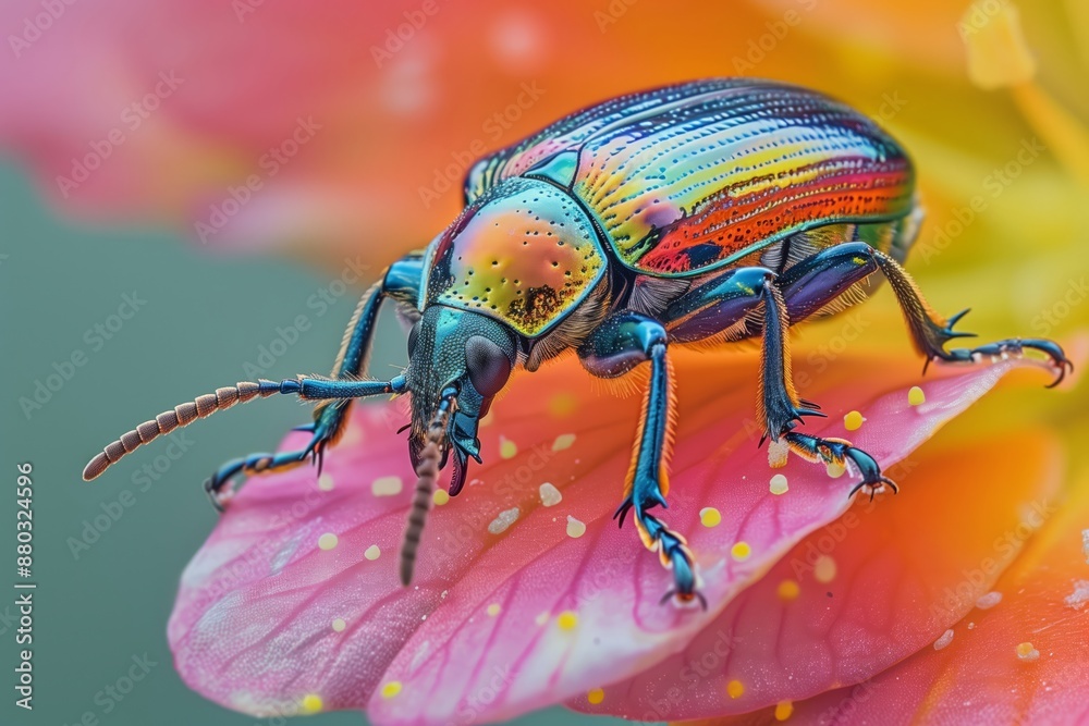 Beetle on a Flower Petal- Photograph a beetle as it crawls along a flower petal Beetle on a Flower Petal- Photograph a beetle as it crawls along a flower petal