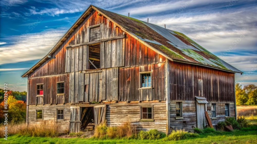 Rustic, weathered, and worn, distressed old barn wood boards with cracks, knots, and faded paint, evoking a sense of rural nostalgia. Rustic, weathered, and worn, distressed old barn wood boards with cracks, knots, and faded paint, evoking a sense of rural nostalgia.