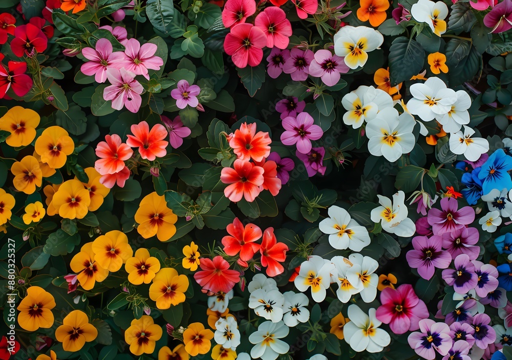 lots of different colored flowers top view