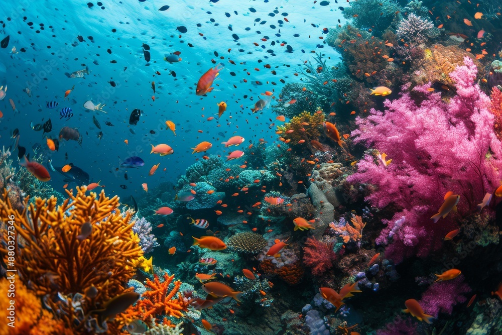 Diverse coral species thrive in the Great Barrier Reef's vibrant ecosystem, A vibrant coral reef with diverse marine life AI generated Diverse coral species thrive in the Great Barrier Reef's vibrant ecosystem, A vibrant coral reef with diverse marine life AI generated