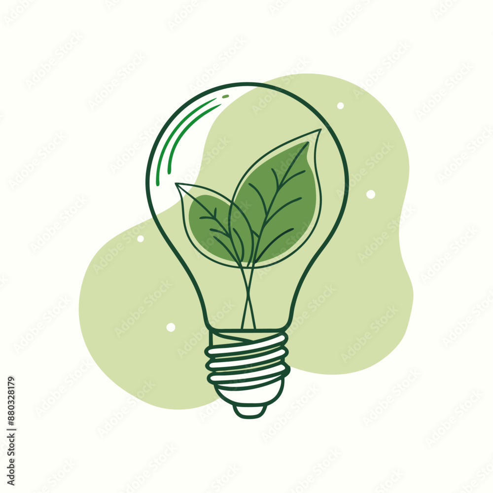A green light bulb and leaves. Eco-friendly logo A green light bulb and leaves. Eco-friendly logo