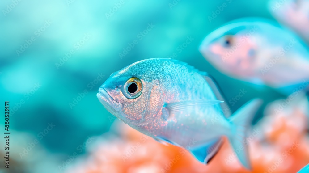 Close-up of vibrant blue fish swimming in an aquarium, highlighting the beauty of underwater life and marine ecosystems.