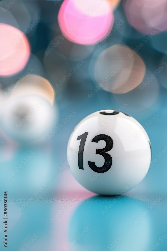 white lotto balls with number 13 on blue background