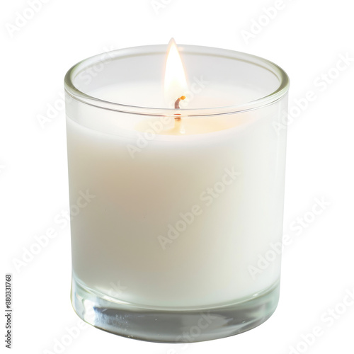 burning candle in glass isolated on transparent white background, clipping path
