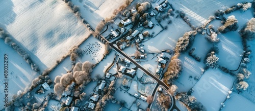 An aerial view of snowy rur...