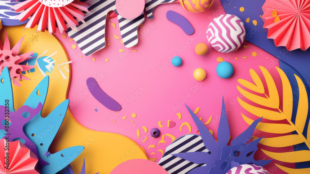 Fototapeta premium Colorful Paper Cutouts with Pink Background.