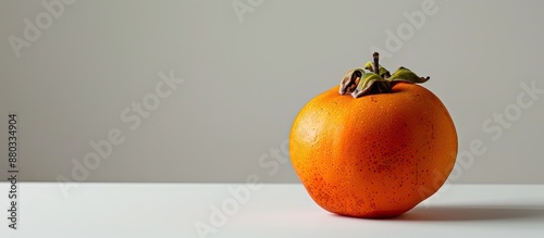 A ripe persimmon displayed ...