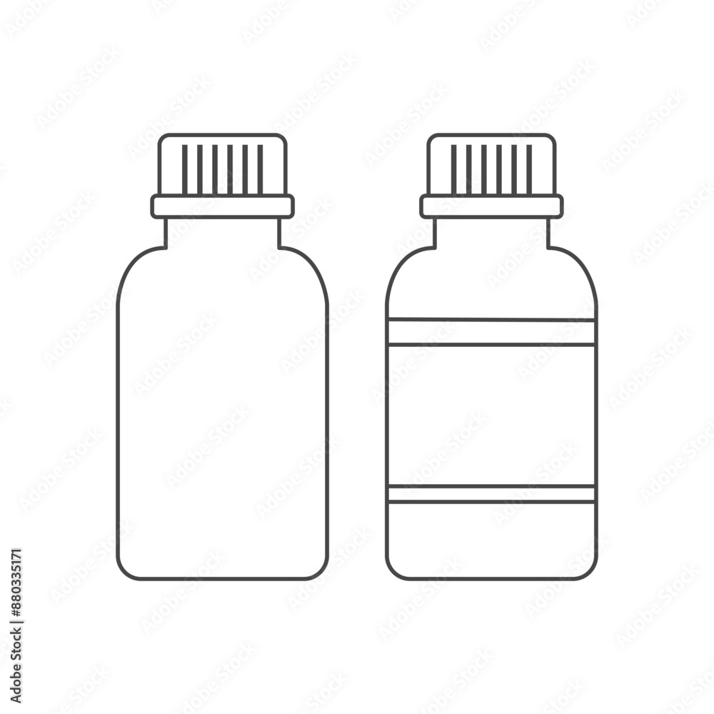 Outlined pills bottles set. Medicine containers plastic icons Outlined pills bottles set. Medicine containers plastic icons