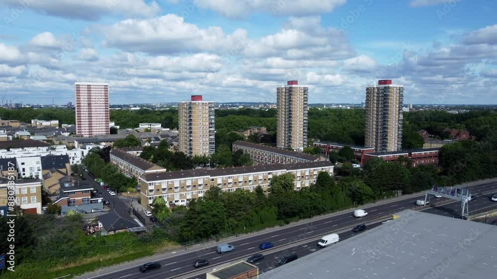 Drone shot residential flats and apartments in suburb of East London Drone shot residential flats and apartments in suburb of East London