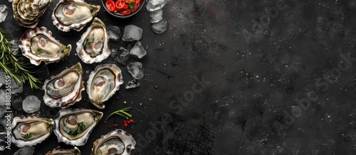 Black table with fresh oyst...