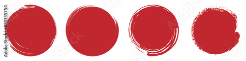Brush red stroke circle japan sun frame. Hand drawn rough scribble texture effect red circle. Grunge crayon japanese flag stamp. Pencil, marker stroke paint.