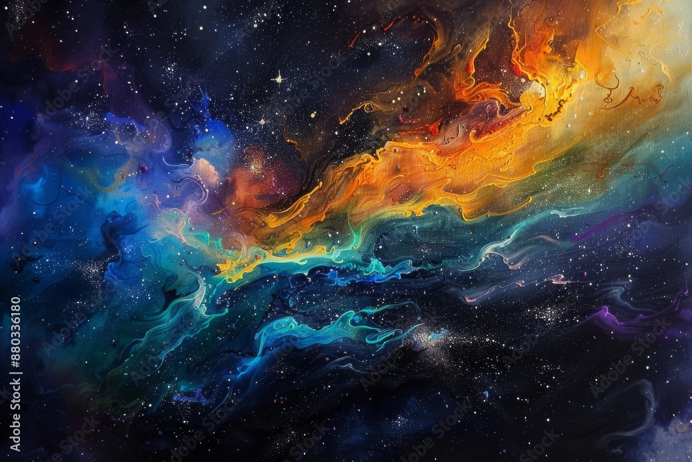 Abstract Painting of Colorful Nebula in Space Abstract Painting of Colorful Nebula in Space