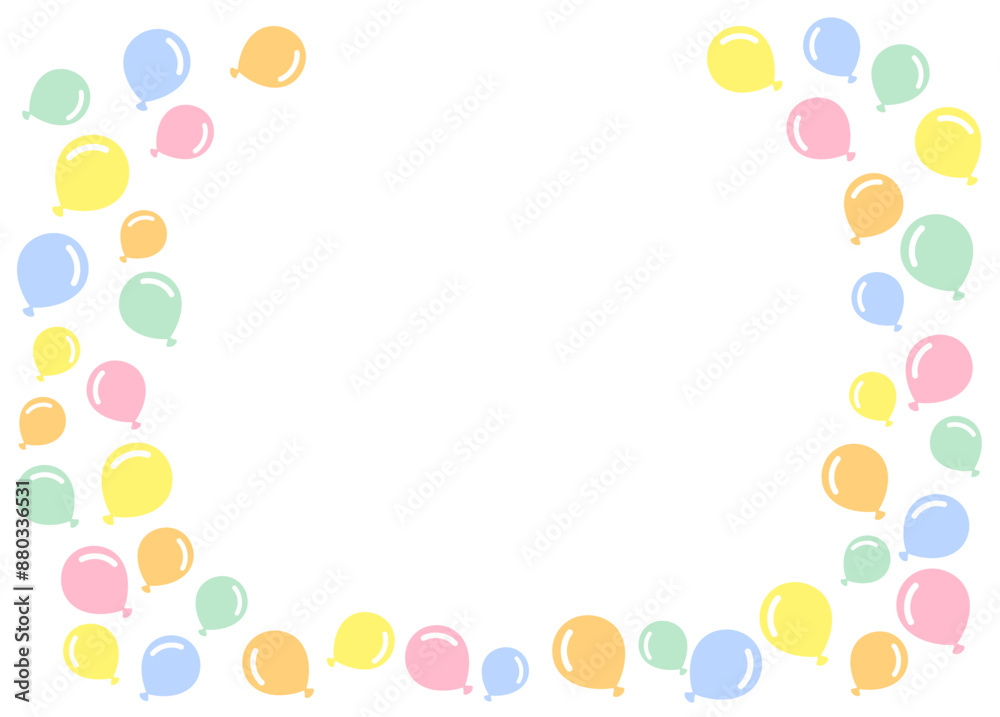 パステルカラーのかわいい風船のフレーム背景/Pastel colored cute balloon frame background パステルカラーのかわいい風船のフレーム背景/Pastel colored cute balloon frame background