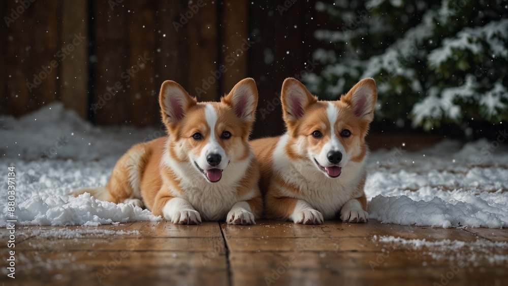 corgi puppies on snow corgi puppies on snow