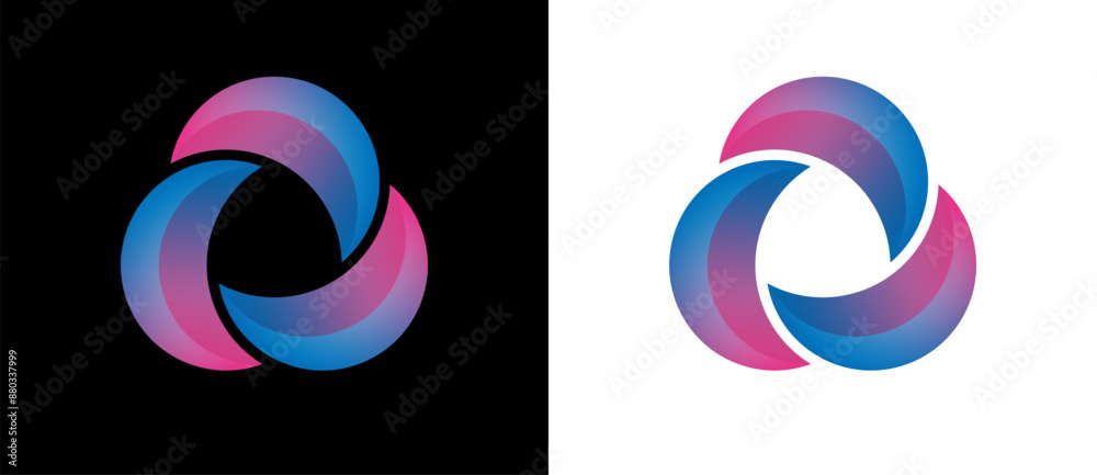Obraz premium Abstract background with blue and purple colors spiral. Art lines design logo or icon. One figure on a white background and the same figure on the black side.