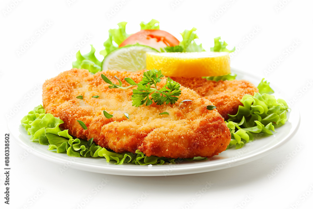 a plate of food with a lemon wedge and lettuce a plate of food with a lemon wedge and lettuce
