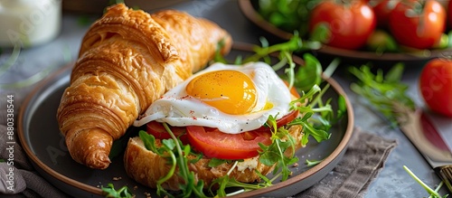 Breakfast plate featuring a...