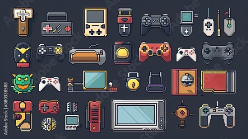 Retro pixel art icons with nostalgic 8-bit designs.