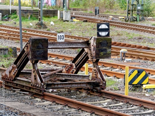 View of a railway buffer stop.