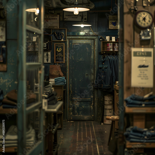 Casual Style: Denim-Covered Door in a Casual Wear Store