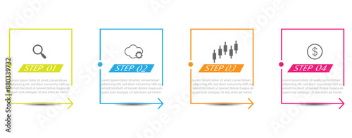 Square infographic template with four steps and icons