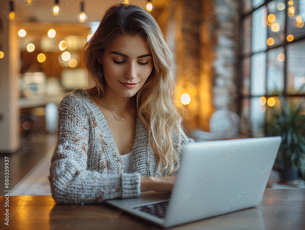 A real estate agent updates property listings on a sleek laptop in a stylish office A real estate agent updates property listings on a sleek laptop in a stylish office
