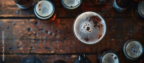 Top view of a beer glass on...