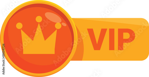 Orange vip member label featuring gold crown icon representing premium services