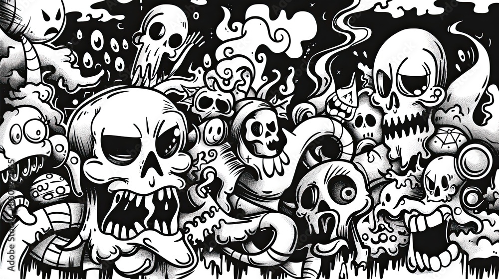 Fototapeta premium Stylish hand-drawn doodles and sketches in black and white.