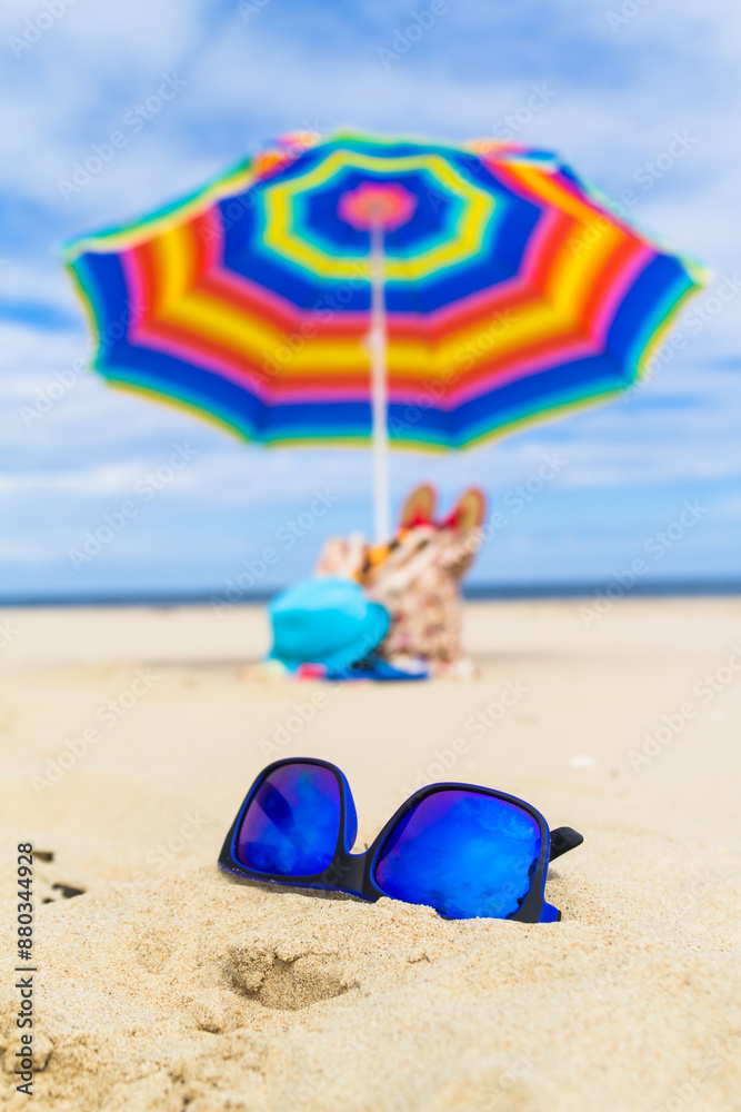 Blue sunglasses umbrella background Blue sunglasses umbrella background