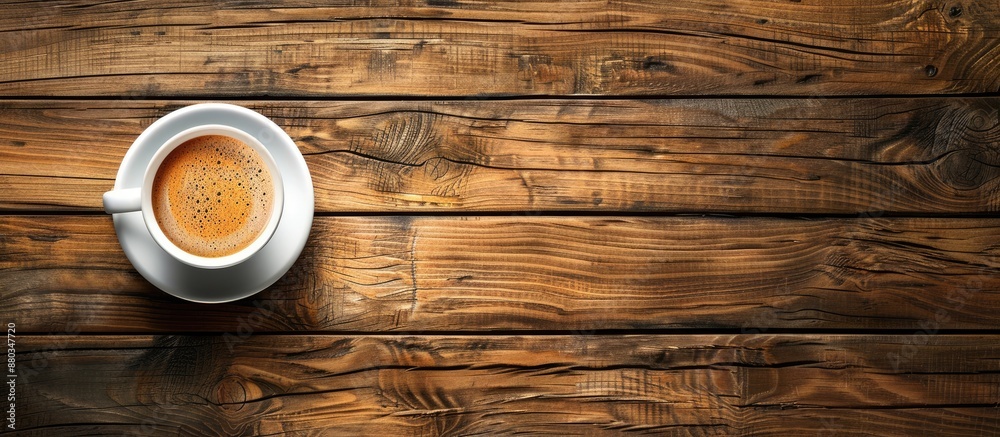 Wooden table with a cup of coffee providing copy space image Wooden table with a cup of coffee providing copy space image